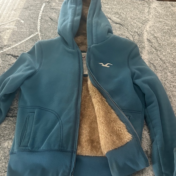 Y2K Rare Hollister Tan Faux Fur zip up hoodie/ Jacket size Large - Picture 3 of 16